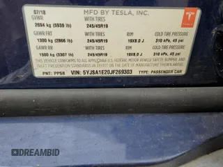 2018 Tesla Model S 75D with VIN 5YJSA1E20JF269303, listed as a Copart auction lot 47971925 with 112,181 mi miles and Salvage title. Bid and sale history available at DreamBid. Image 12.
