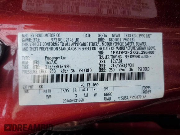 2016 Ford Focus SE with VIN 1FADP3F2XGL296408, listed as a Copart auction lot 61555595 with 155,685 mi miles and Clean title. Bid and sale history available at DreamBid. Image 12.