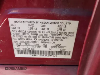 2005 Nissan Altima 2.5 S with VIN 1N4AL11DX5C394623, listed as a IAAI auction lot 41907484 with 197,420 mi miles. Bid and sale history available at carsss.com. Image 9.