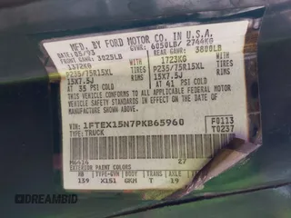 1993 Ford F-150 z VIN 1FTEX15N7PKB65960, wystawiony jako IAAI lot #41306323 z przebiegiem Nie podano mil oraz . Historia ofert i sprzedaży dostępna na DreamBid. Obrazek 9.
