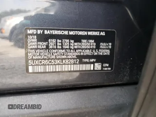 2019 BMW X5 xDrive40i with VIN 5UXCR6C53KLK82812, listed as a Copart auction lot 57246935 with Not provided miles and Salvage title. Bid and sale history available at DreamBid. Image 13.