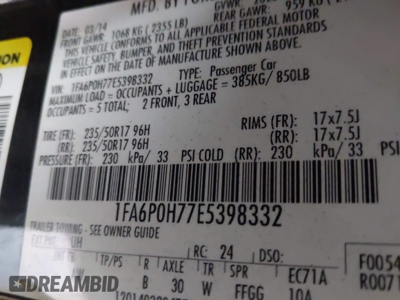 2014 Ford Fusion SE with VIN 1FA6P0H77E5398332, listed as a IAAI auction lot 41907861 with 132,429 mi miles. Bid and sale history available at carsss.com. Image 9.