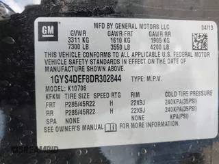 2013 Cadillac Escalade Platinum Edition with VIN 1GYS4DEF8DR302844, listed as a IAAI auction lot 41726120 with 167,425 mi miles. Bid and sale history available at carsss.com. Image 9.
