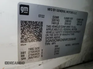 2022 Chevrolet Tahoe LT z VIN 1GNSCNKD6NR355648, wystawiony jako Copart lot #88362685 z przebiegiem 54 073 mil mil oraz Szkoda całkowita • Salvage title. Historia ofert i sprzedaży dostępna na DreamBid. Obrazek 13.