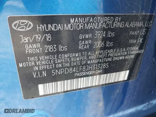 2018 Hyundai Elantra SEL with VIN 5NPD84LF8JH313285, listed as a IAAI auction lot 41817646 with 85,322 mi miles. Bid and sale history available at carsss.com. Image 9.