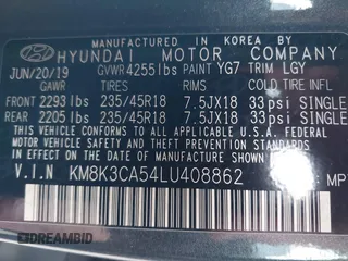 2020 Hyundai Kona Limited with VIN KM8K3CA54LU408862, listed as a IAAI auction lot 40573449 with 34,875 mi miles. Bid and sale history available at carsss.com. Image 9.