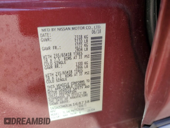 2018 Nissan Murano S z VIN 5N1AZ2MG6JN168738, wystawiony jako Copart lot #50242455 z przebiegiem 70 363 mil mil oraz Szkoda całkowita • Salvage title. Historia ofert i sprzedaży dostępna na DreamBid. Obrazek 15.