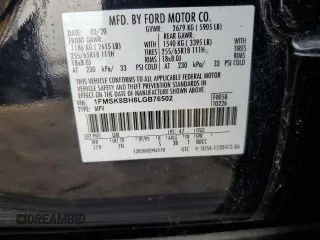 2020 Ford Explorer with VIN 1FMSK8BH8LGB76502, listed as a Copart auction lot 59915185 with 45,056 mi miles and Salvage title. Bid and sale history available at DreamBid. Image 14.