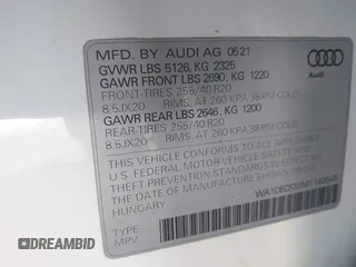 2021 Audi Q3 S line Premium with VIN WA1DECF39M1143545, listed as a IAAI auction lot 41499725 with 27,998 mi miles. Bid and sale history available at carsss.com. Image 9.