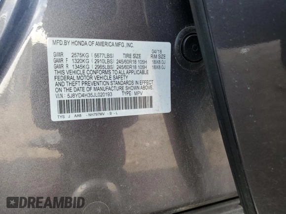 2018 Acura MDX z VIN 5J8YD4H35JL020193, wystawiony jako Copart lot #50414335 z przebiegiem 84 578 mil mil oraz Szkoda całkowita • Salvage title. Historia ofert i sprzedaży dostępna na DreamBid. Obrazek 15.