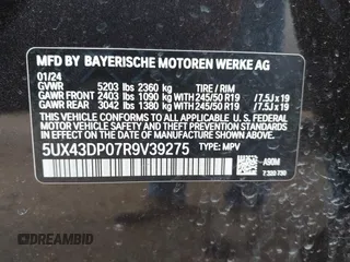 2024 BMW X3 sDrive30i with VIN 5UX43DP07R9V39275, listed as a IAAI auction lot 41673687 with 21,887 mi miles and . Bid and sale history available at DreamBid. Image 9.