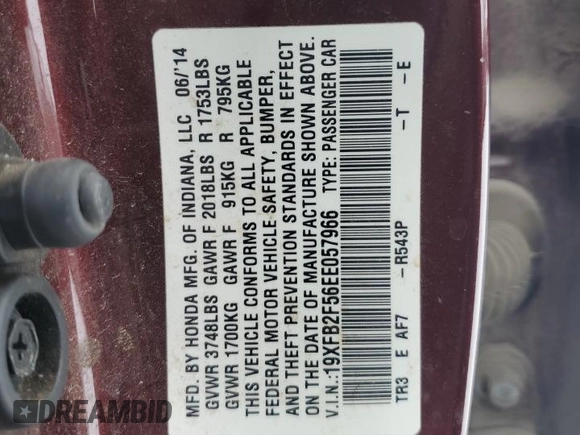 2014 Honda Civic Sedan LX with VIN 19XFB2F56EE057966, listed as a Copart auction lot 87998545 with 127,879 mi miles and Salvage Title. Bid and sale history available at carsss.com. Image 12.