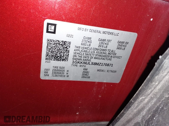 2021 GMC Acadia SLT z VIN 1GKKNULS8MZ170871, wystawiony jako IAAI lot #41611368 z przebiegiem 60 376 mil mil oraz . Historia ofert i sprzedaży dostępna na DreamBid. Obrazek 9.