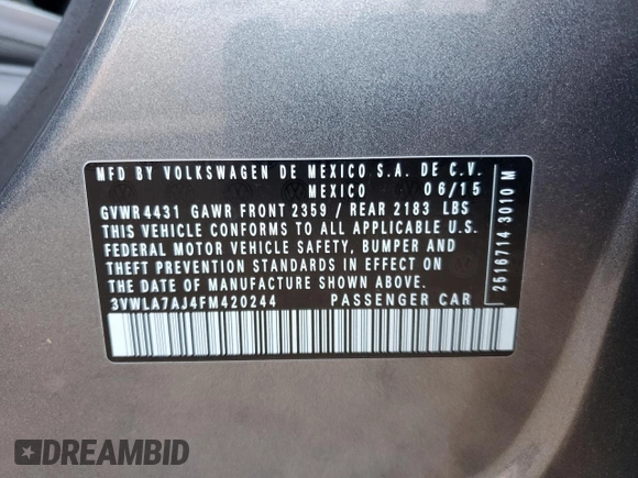 2015 Volkswagen Jetta Sedan 2.0L TDI SEL with VIN 3VWLA7AJ4FM420244, listed as a Copart auction lot 42944475 with 162,806 mi miles and Salvage Title. Bid and sale history available at carsss.com. Image 13.
