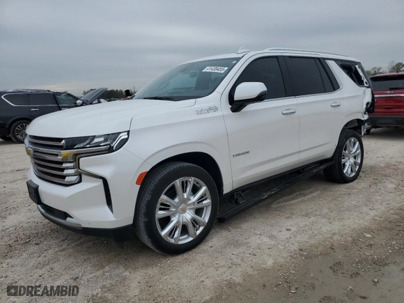 2021 Chevrolet Tahoe High Country with VIN 1GNSCTKL5MR154916, listed as a Copart auction lot 41438455 with 59,469 mi miles and Salvage Title. Bid and sale history available at carsss.com. Image 1.