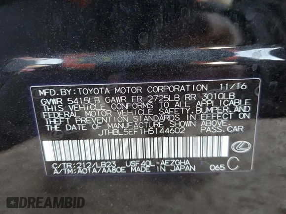 2017 Lexus LS with VIN JTHBL5EF1H5144602, listed as a Copart auction lot 76553894 with 67,183 mi miles and Salvage Title. Bid and sale history available at carsss.com. Image 13.