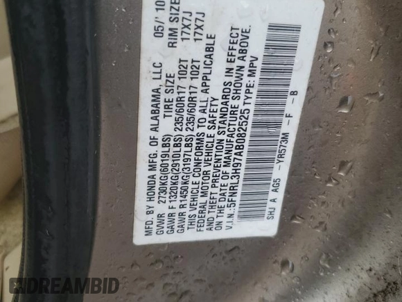 2010 Honda Odyssey Touring z VIN 5FNRL3H97AB082525, wystawiony jako Copart lot #56410845 z przebiegiem 94 819 mil mil oraz Szkoda całkowita • Salvage title. Historia ofert i sprzedaży dostępna na DreamBid. Obrazek 12.