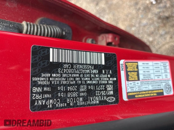 2023 Hyundai Elantra SEL with VIN KMHLM4AG7PU380473, listed as a Copart auction lot 56300615 with 27,864 mi miles and Clean Title. Bid and sale history available at DreamBid. Image 10.