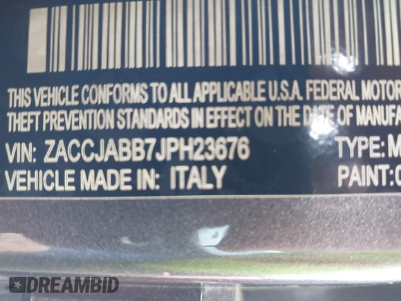 2018 Jeep Renegade Altitude z VIN ZACCJABB7JPH23676, wystawiony jako IAAI lot #41885158 z przebiegiem 116 314 mil mil oraz . Historia ofert i sprzedaży dostępna na DreamBid. Obrazek 9.