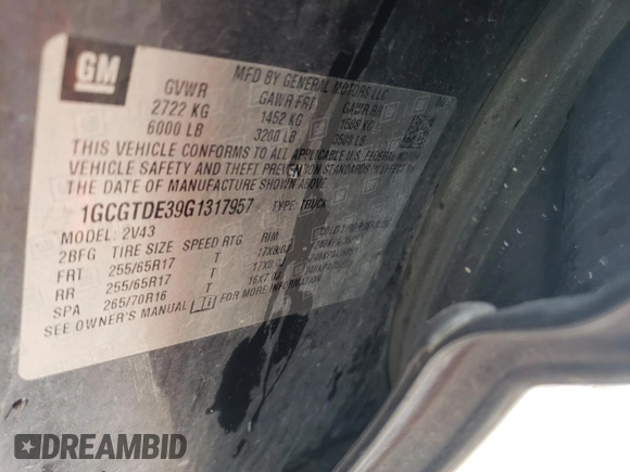 2016 Chevrolet Colorado 4WD Z71 z VIN 1GCGTDE39G1317957, wystawiony jako Copart lot #56588625 z przebiegiem 149 595 mil mil oraz Szkoda całkowita • Salvage title. Historia ofert i sprzedaży dostępna na DreamBid. Obrazek 12.