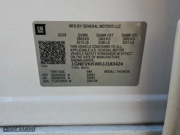 2018 Chevrolet Traverse High Country with VIN 1GNEVKKW0JJ183424, listed as a Copart auction lot 48556325 with 99,314 mi miles and Salvage Title. Bid and sale history available at carsss.com. Image 13.