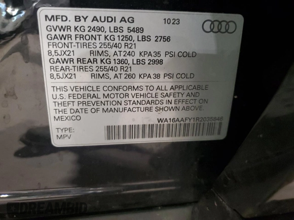 2024 Audi Q5 Sportback S line Prestige with VIN WA16AAFY1R2035846, listed as a Copart auction lot 56561145 with 11,118 mi miles and Salvage title. Bid and sale history available at DreamBid. Image 13.