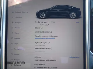 2016 Tesla Model S 90D with VIN 5YJSA1E21GF140740, listed as a IAAI auction lot 42062461 with 237,943 mi miles and . Bid and sale history available at DreamBid. Image 7.