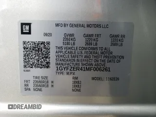 2021 Cadillac XT4 FWD Sport with VIN 1GYFZER41MF006261, listed as a Copart auction lot 45553664 with 14,402 mi miles and . Bid and sale history available at DreamBid. Image 13.