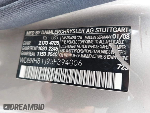 2003 Mercedes-Benz C 240 z VIN WDBRH81J93F394006, wystawiony jako IAAI lot #42061601 z przebiegiem 143 431 mil mil oraz . Historia ofert i sprzedaży dostępna na DreamBid. Obrazek 9.