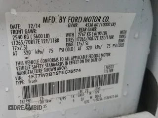 2015 Ford Super Duty F-250 SRW Lariat with VIN 1FT7W2BT5FEC36574, listed as a Copart auction lot 43209995 with 194,884 mi miles and Salvage Title. Bid and sale history available at carsss.com. Image 14.