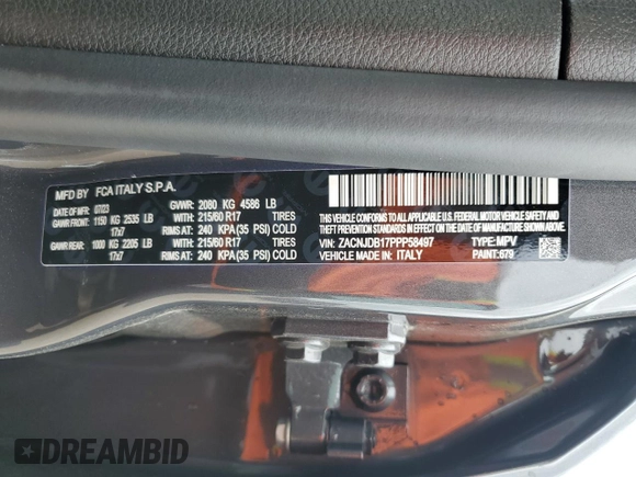 2023 Jeep Renegade Upland с VIN ZACNJDB17PPP58497, выставлен на аукционе Copart как лот 50409275 с пробегом 7 475 миль миль и Списание • Salvage title. История ставок и продаж доступна на DreamBid. Изображение 14.