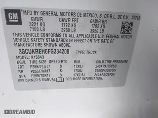 2015 Chevrolet Silverado 1500 LT with VIN 3GCUKREH6FG334200, listed as a IAAI auction lot 41953563 with 201,177 mi miles. Bid and sale history available at carsss.com. Image 9.