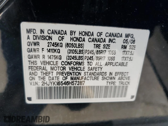 2006 Honda Ridgeline RTL with VIN 2HJYK16546H573117, listed as a Copart auction lot 74472753 with 135,665 mi miles and Salvage Title. Bid and sale history available at carsss.com. Image 12.