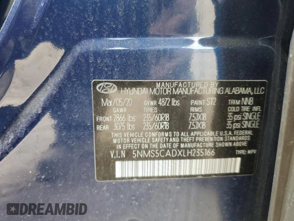 2020 Hyundai Santa Fe Limited with VIN 5NMS5CADXLH235166, listed as a Copart auction lot 50914485 with 25,643 mi miles and Salvage Title. Bid and sale history available at carsss.com. Image 14.