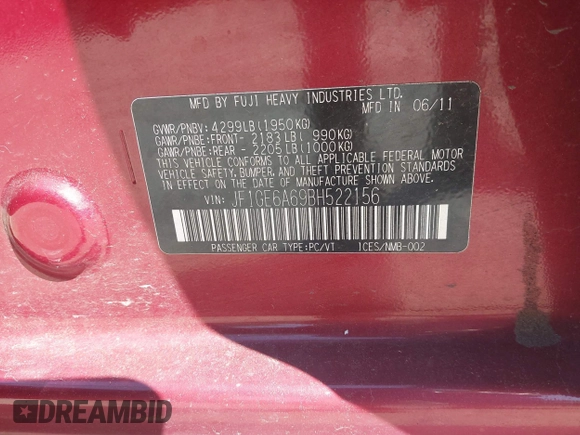2011 Subaru Impreza 2.5i z VIN JF1GE6A69BH522156, wystawiony jako IAAI lot #42301037 z przebiegiem 121 926 mil mil oraz . Historia ofert i sprzedaży dostępna na DreamBid. Obrazek 9.