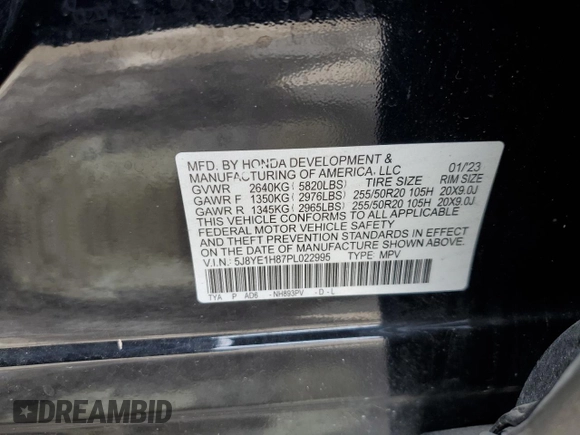 2023 Acura MDX Advance with VIN 5J8YE1H87PL022995, listed as a Copart auction lot 54848415 with 26,776 mi miles and Salvage title. Bid and sale history available at DreamBid. Image 13.