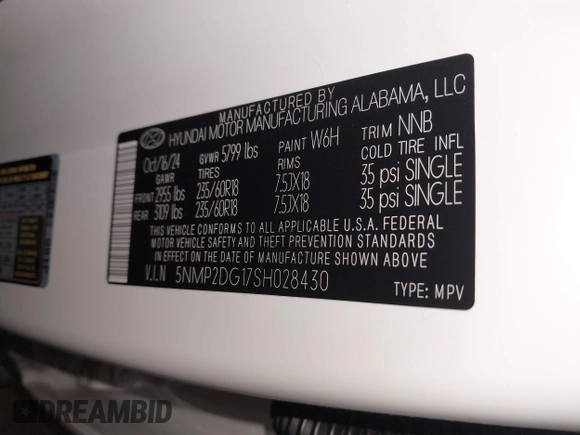 2025 Hyundai Santa Fe SEL z VIN 5NMP2DG17SH028430, wystawiony jako IAAI lot #41164663 z przebiegiem 2 564 mil mil oraz . Historia ofert i sprzedaży dostępna na DreamBid. Obrazek 9.