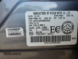 2019 Infiniti Q50 Luxe with VIN JN1EV7AR7KM557600, listed as a Copart auction lot 65713405 with 48,542 mi miles and Salvage title. Bid and sale history available at DreamBid. Image 12.