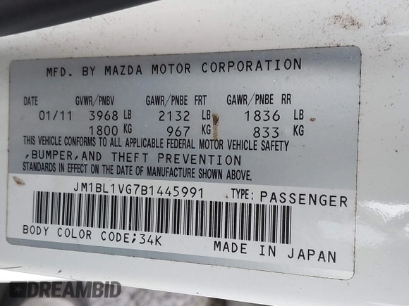 2011 Mazda 3 i Touring with VIN JM1BL1VG7B1445991, listed as a IAAI auction lot 41855206 with 177,154 mi miles and . Bid and sale history available at carsss.com. Image 9.