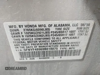 2009 Honda Pilot Touring with VIN 5FNYF48969B018075, listed as a IAAI auction lot 42052333 with 206,700 mi miles and . Bid and sale history available at carsss.com. Image 9.