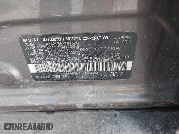 2018 Mitsubishi Outlander Sport ES 2.0 with VIN JA4AR3AU7JU020683, listed as a IAAI auction lot 41392938 with 130,244 mi miles. Bid and sale history available at carsss.com. Image 9.