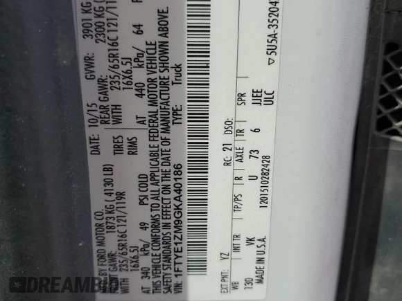 2016 Ford Transit Cargo с VIN 1FTYE1ZM9GKA40186, выставлен на аукционе Copart как лот 60616615 с пробегом 157 411 миль миль и Списание • Salvage title. История ставок и продаж доступна на DreamBid. Изображение 13.
