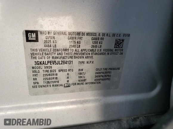 2018 GMC Terrain SLT with VIN 3GKALPEV5JL284131, listed as a Copart auction lot 53250595 with 91,230 mi miles and Salvage Title. Bid and sale history available at DreamBid. Image 13.