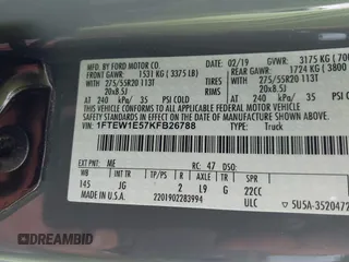 2019 Ford F-150 XL with VIN 1FTEW1E57KFB26788, listed as a IAAI auction lot 42366820 with 78,993 mi miles and . Bid and sale history available at DreamBid. Image 9.