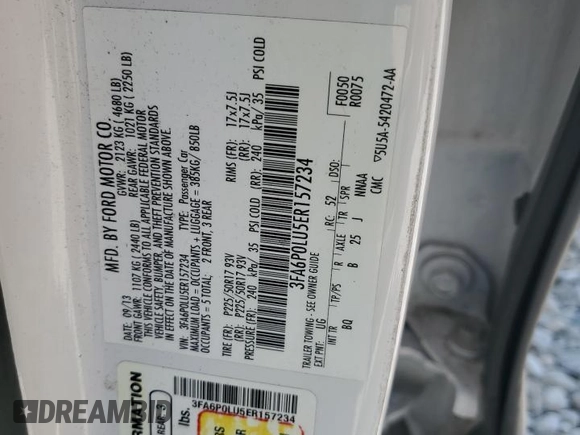 2014 Ford Fusion SE Hybrid with VIN 3FA6P0LU5ER157234, listed as a Copart auction lot 64044775 with 151,189 mi miles and Clean title. Bid and sale history available at DreamBid. Image 12.