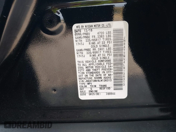 2020 Nissan Rogue SV z VIN JN8AT2MV4LW136313, wystawiony jako IAAI lot #42063856 z przebiegiem 36 298 mil mil oraz . Historia ofert i sprzedaży dostępna na DreamBid. Obrazek 9.