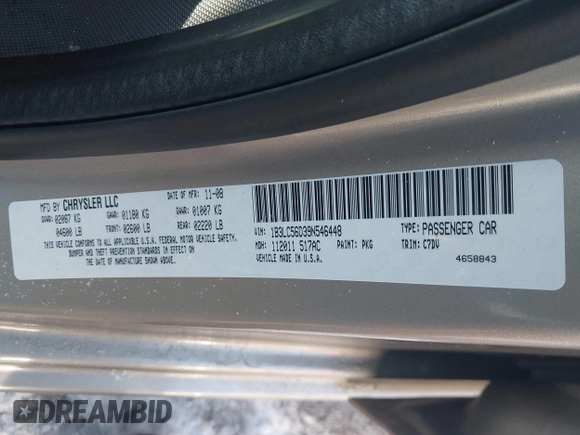2009 Dodge Avenger SXT with VIN 1B3LC56D39N546448, listed as a IAAI auction lot 41364157 with 161,687 mi miles and . Bid and sale history available at DreamBid. Image 9.