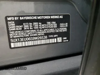 2025 BMW X5 sDrive40i with VIN 5UX13EU06S9W26538, listed as a Copart auction lot 50222715 with 0 mi miles and Clean Title. Bid and sale history available at carsss.com. Image 13.
