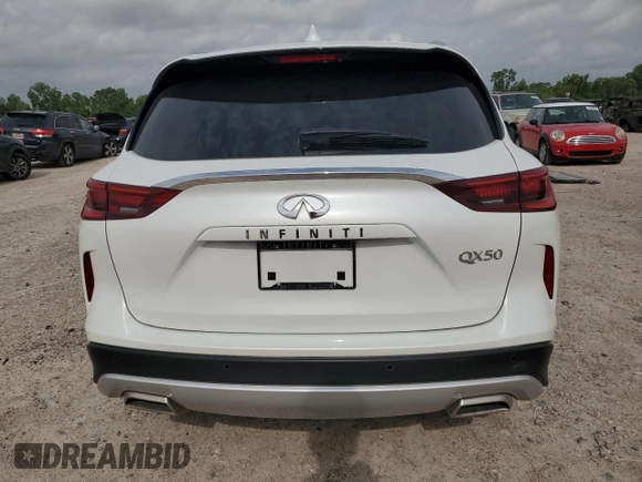 2023 Infiniti QX50 Luxe with VIN 3PCAJ5BA3PF114574, listed as a Copart auction lot 55118255 with 25,803 mi miles and Salvage title. Bid and sale history available at DreamBid. Image 6.
