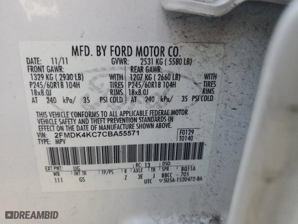 2012 Ford Edge Limited with VIN 2FMDK4KC7CBA55571, listed as a Copart auction lot 49954995 with NaN miles and Salvage Title. Bid and sale history available at carsss.com. Image 13.